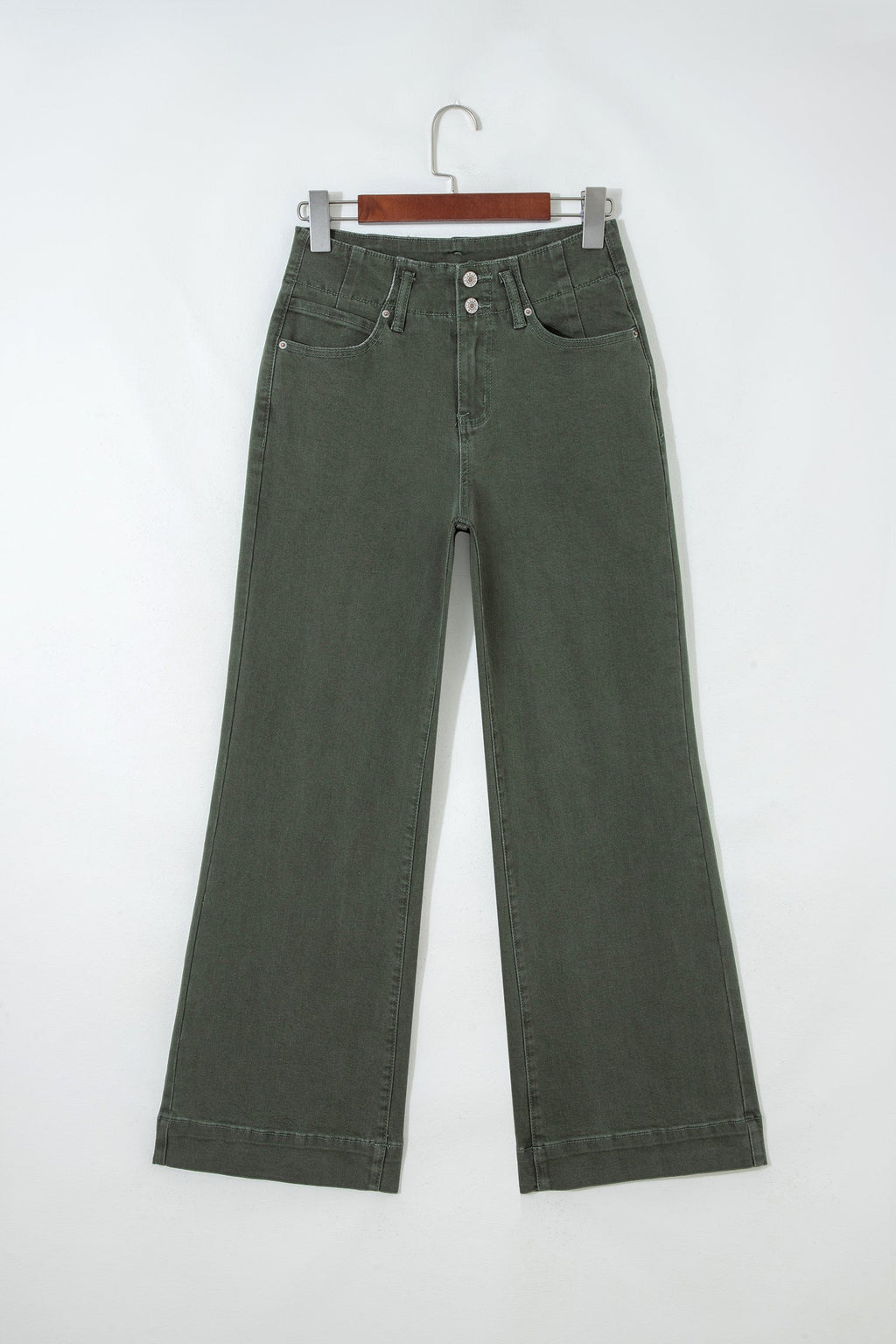 Brooke 2-Button High Waist Flared Bottom Jeans - Olive