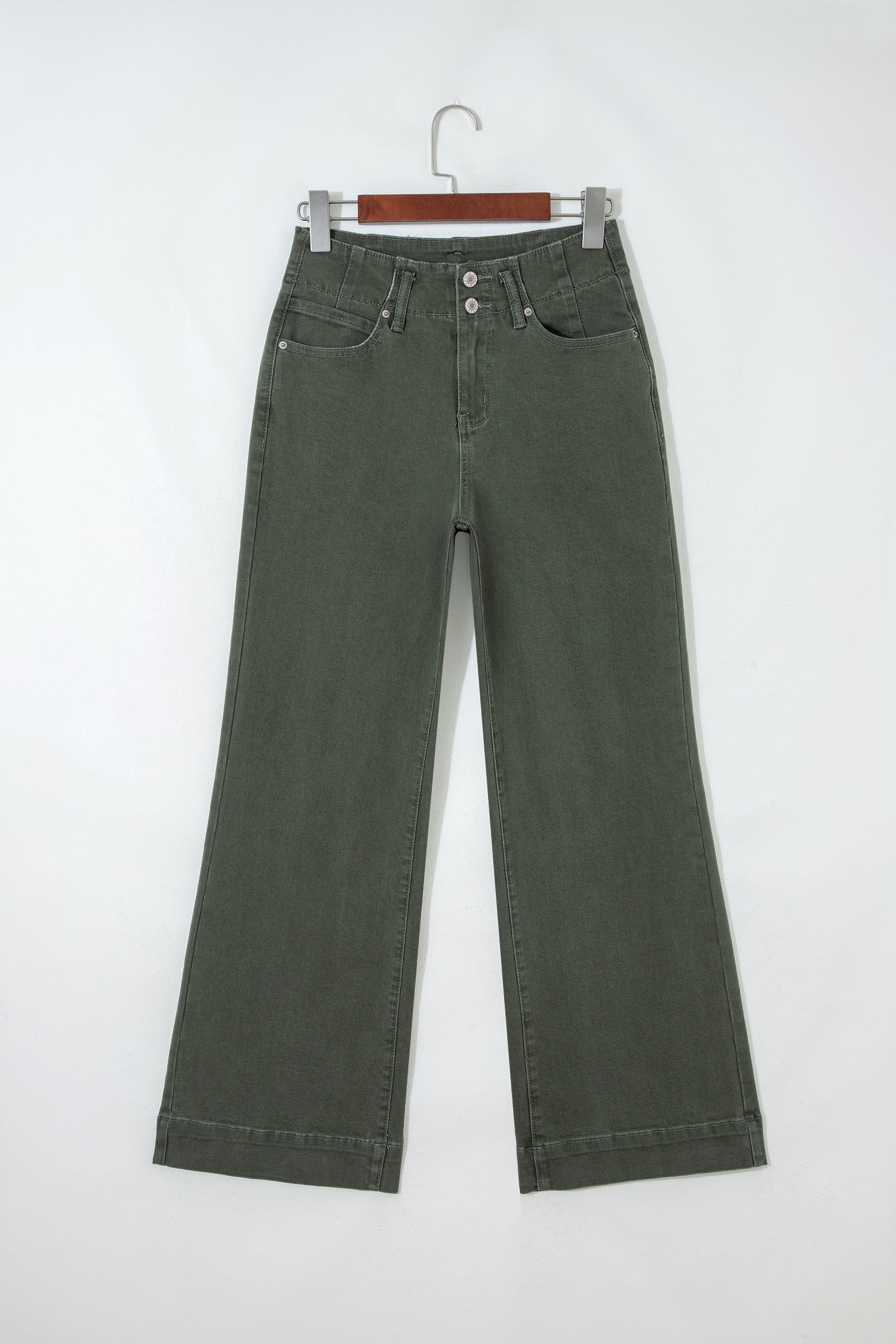 Brooke 2-Button High Waist Flared Bottom Jeans - Olive