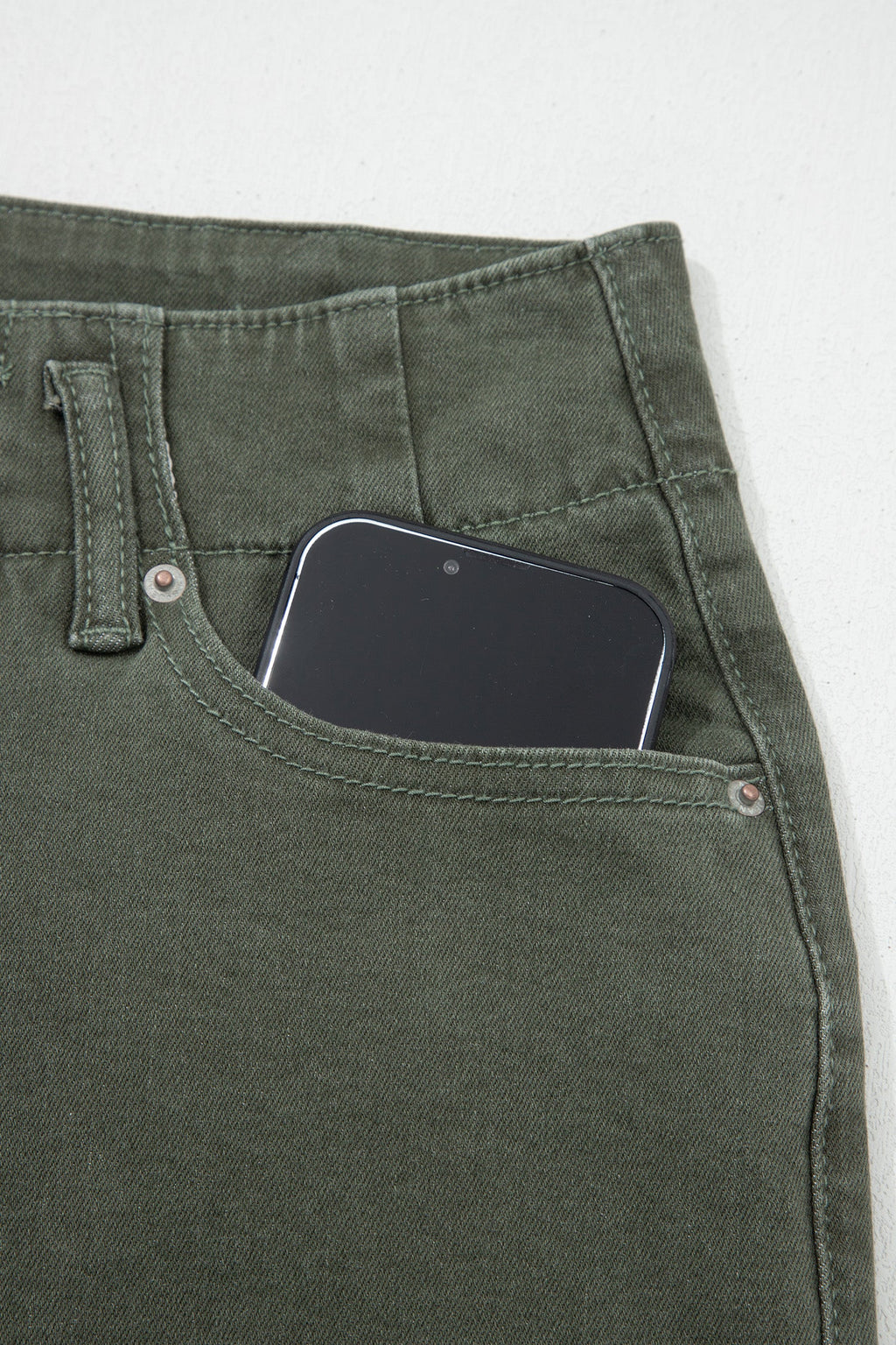 Brooke 2-Button High Waist Flared Bottom Jeans - Olive