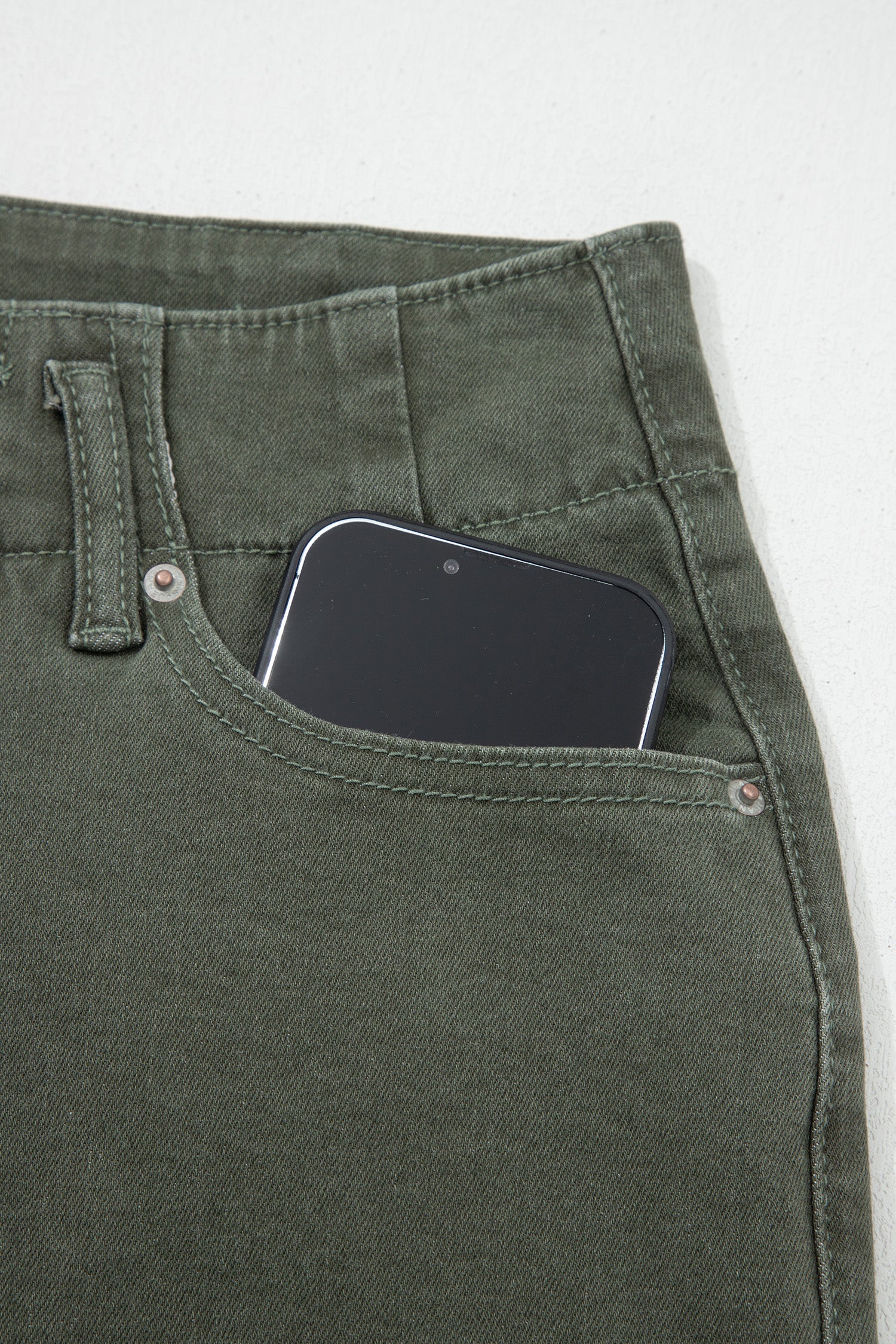 Brooke 2-Button High Waist Flared Bottom Jeans - Olive