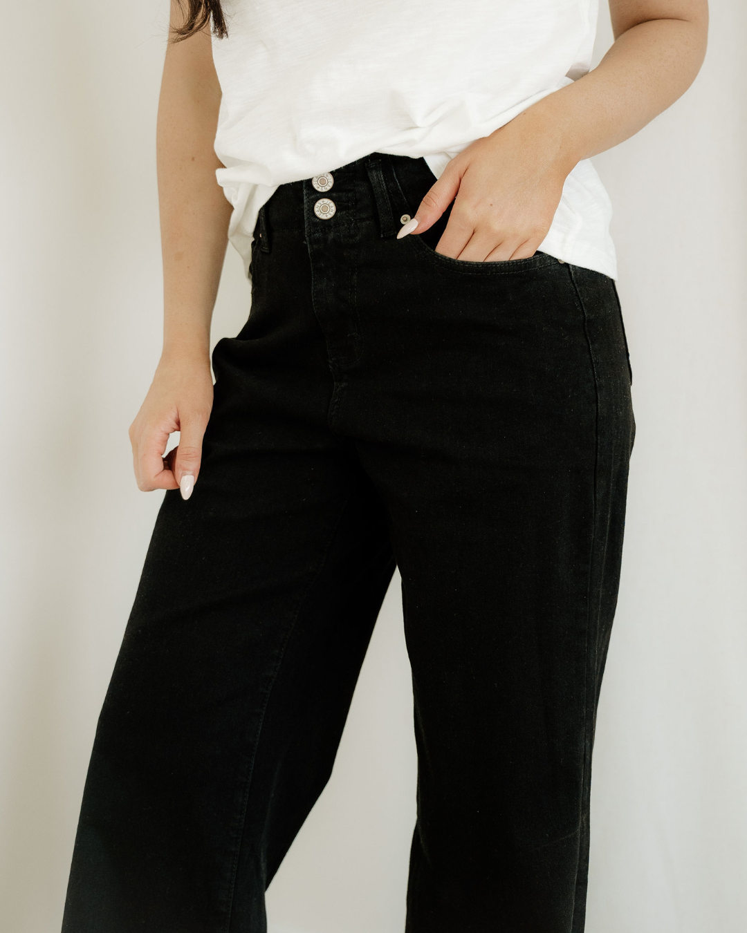 Brooke 2-Button High Waist Flared Bottom Jeans - Black