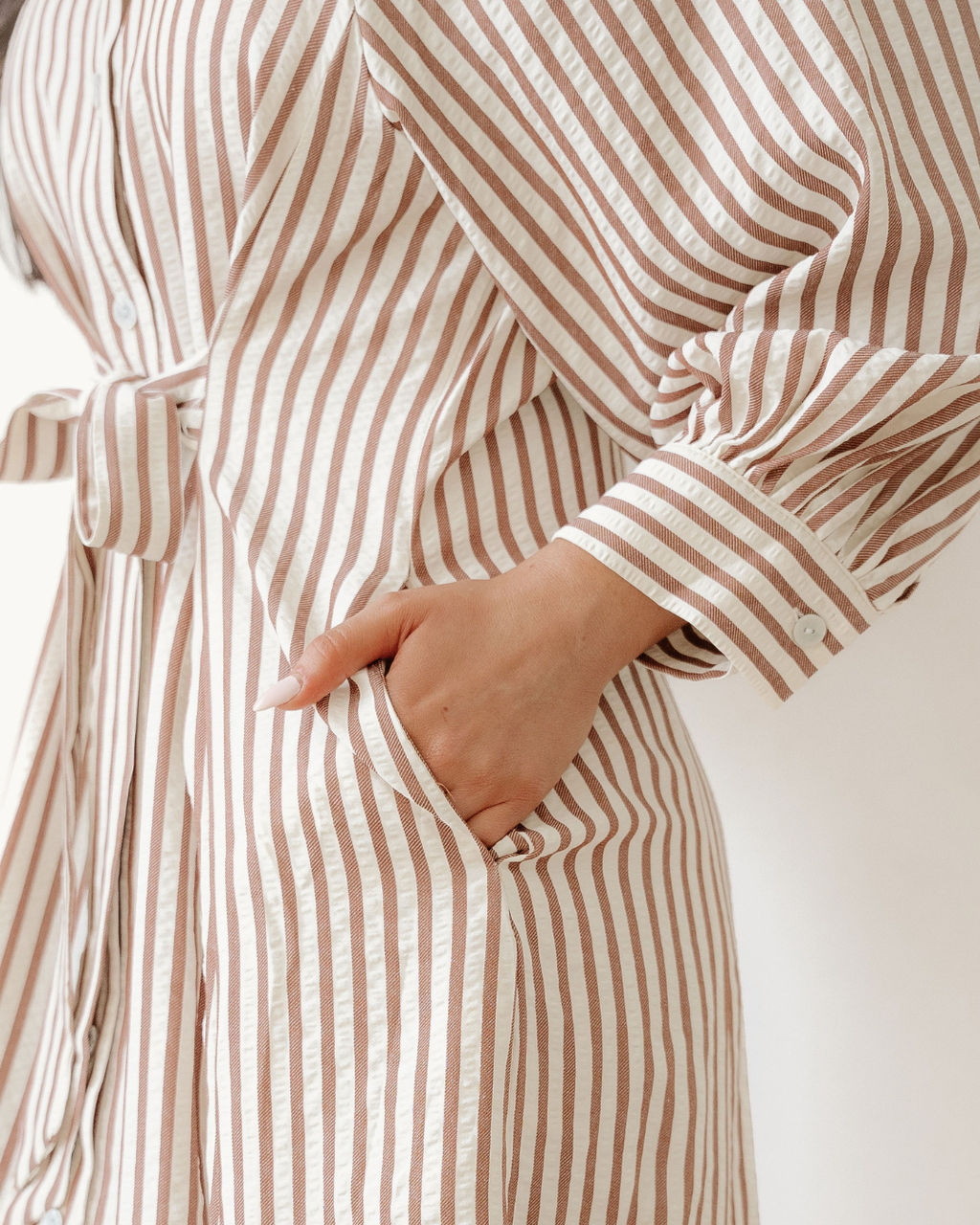 Selena Knot Waist Puff Sleeve Button Down Mini Shirt Dress