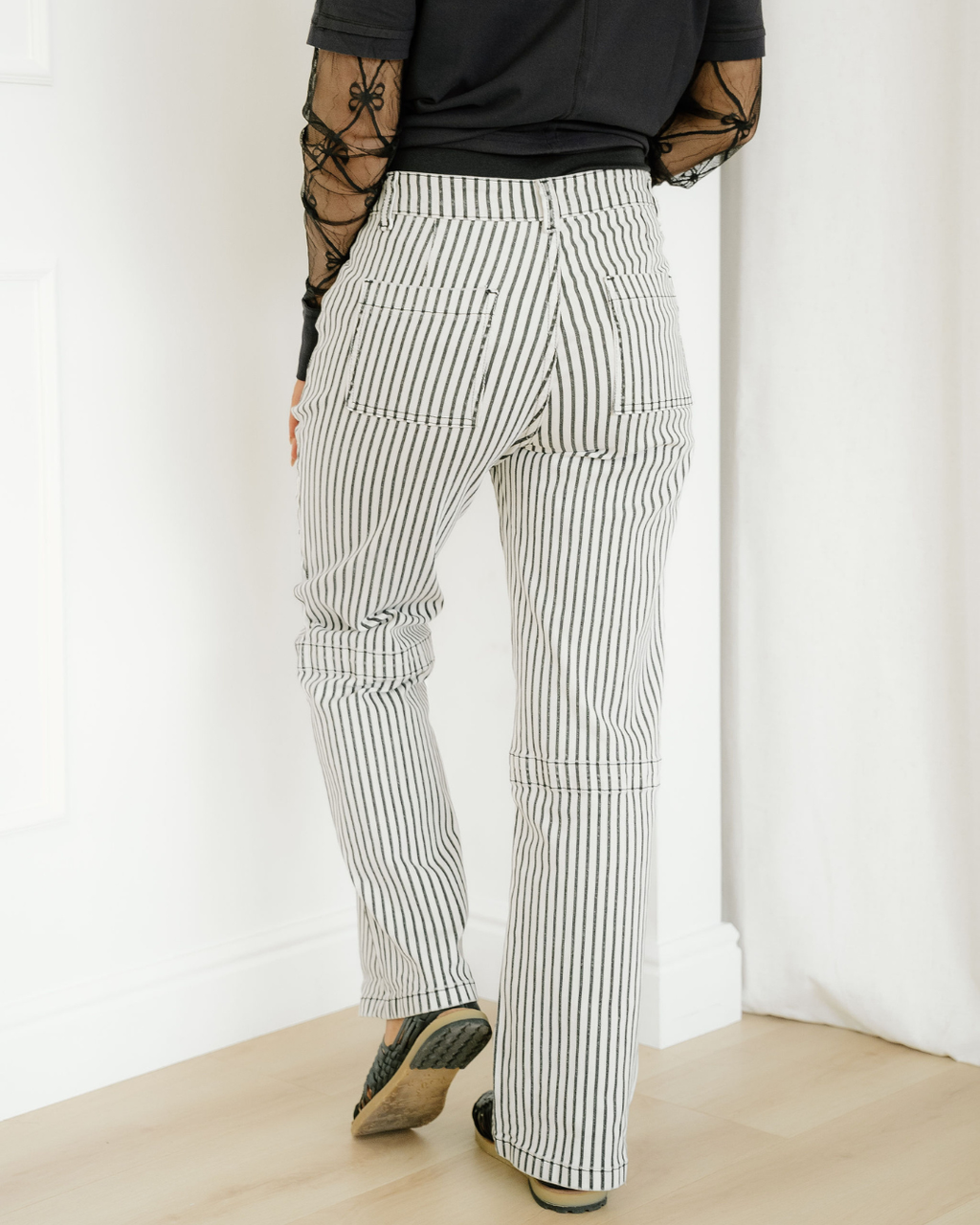 Cassie Stripe Patch Pocket High Waist Shift Denim Jeans