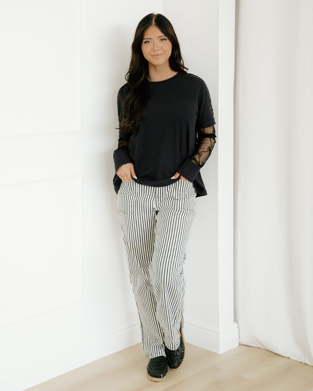 Cassie Stripe Patch Pocket High Waist Shift Denim Jeans