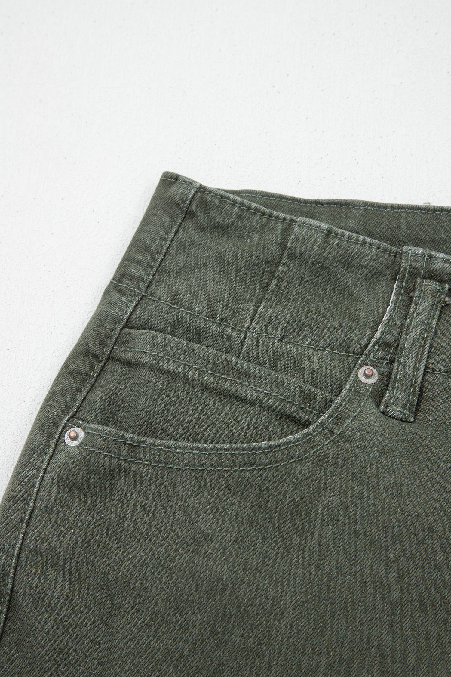 Brooke 2-Button High Waist Flared Bottom Jeans - Olive