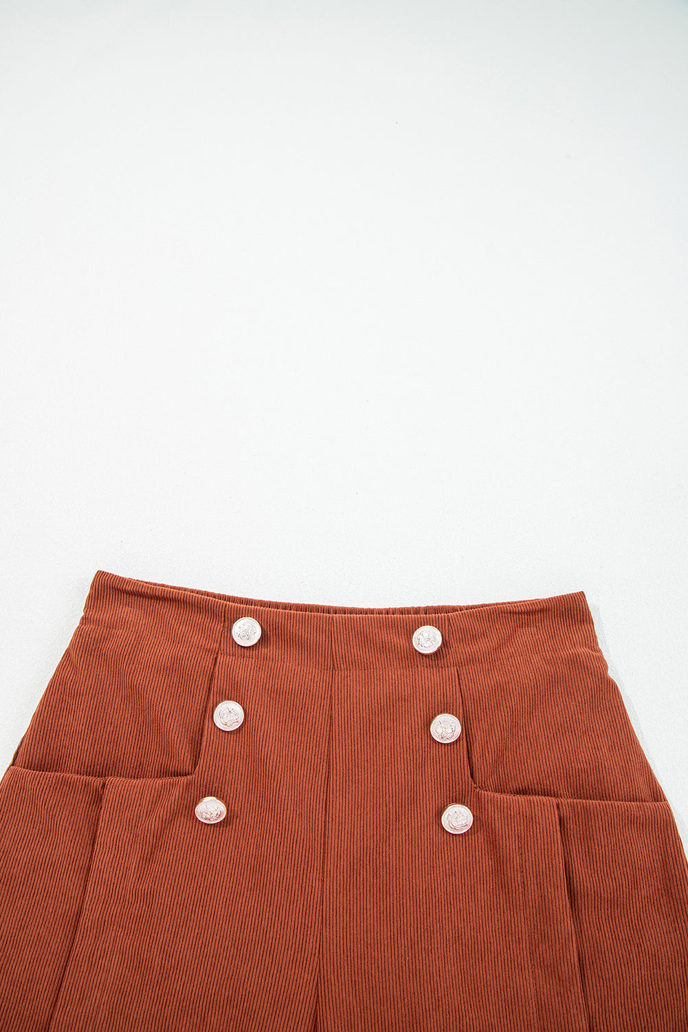 Sienna Button Decor Scalloped Edge High Waist Corduroy Shorts