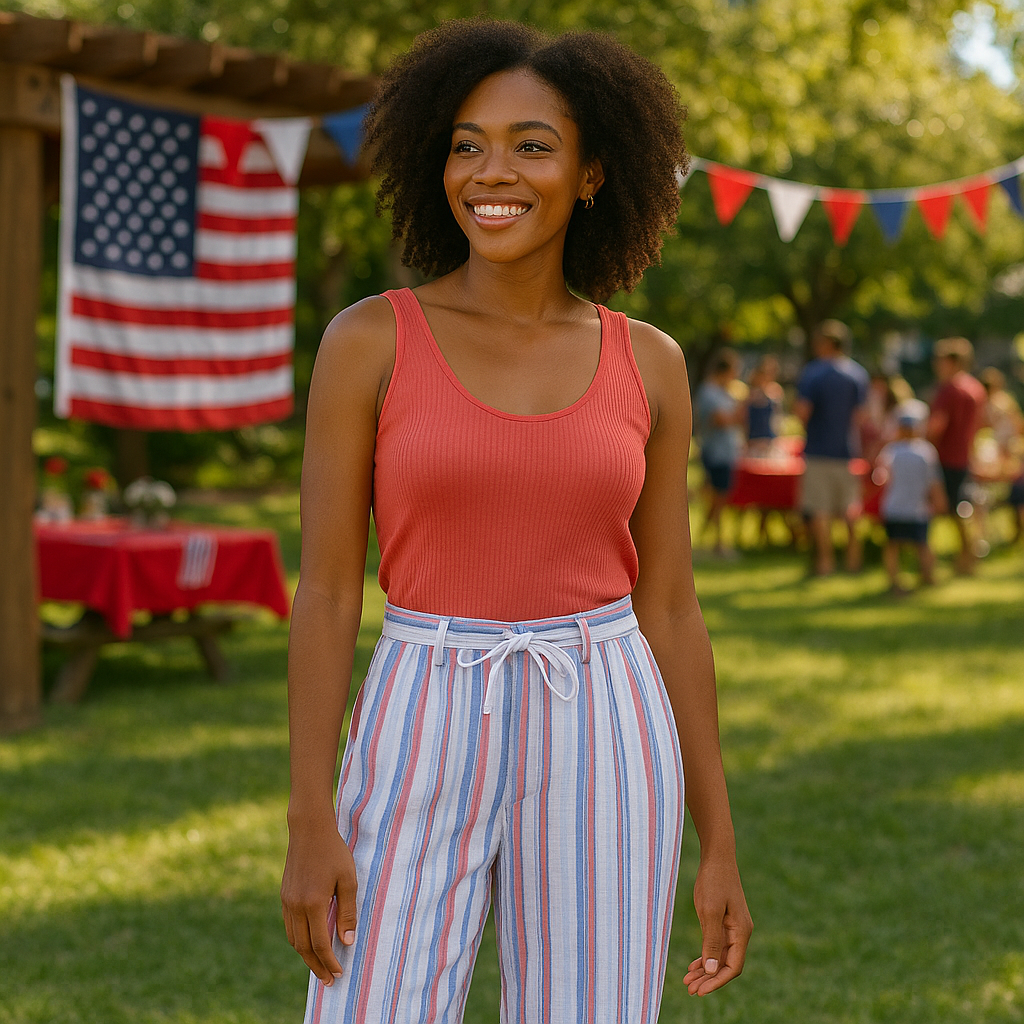 Striped Pull On Capri Pants
