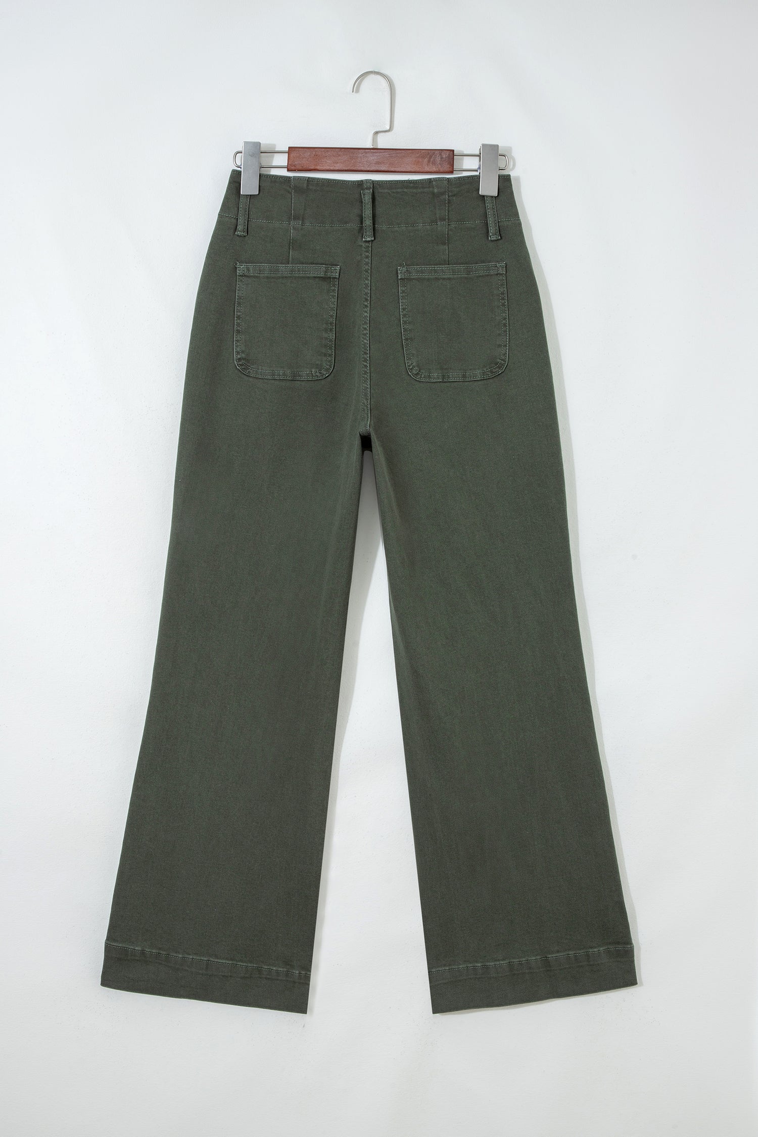 Brooke 2-Button High Waist Flared Bottom Jeans - Olive